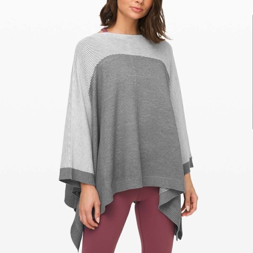 Lululemon It All Lines Up Poncho Sweater Gray Colorblock Womens OS